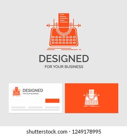 Business logo template for Article, blog, story, typewriter, writer. Orange Visiting Cards with Brand logo template.