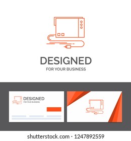 Business logo template for audio, card, external, interface, sound. Orange Visiting Cards with Brand logo template