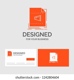 Business logo template for Audio, file, format, music, sound. Orange Visiting Cards with Brand logo template.