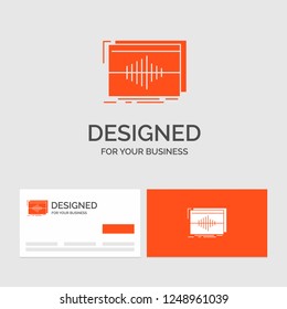 Business logo template for Audio, frequency, hertz, sequence, wave. Orange Visiting Cards with Brand logo template.