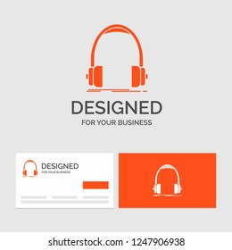 Business logo template for Audio, headphone, headphones, monitor, studio. Orange Visiting Cards with Brand logo template.