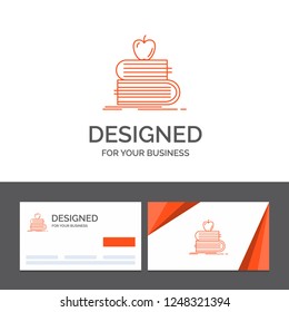 Business logo template for back to school, school, student, books, apple. Orange Visiting Cards with Brand logo template