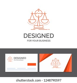 Business logo template for Balanced, management, measure, scorecard, strategy. Orange Visiting Cards with Brand logo template