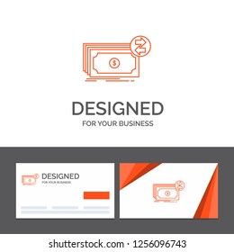 Business logo template for Banknotes, cash, dollars, flow, money. Orange Visiting Cards with Brand logo template