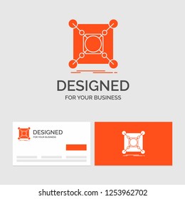 Business logo template for Base, center, connection, data, hub. Orange Visiting Cards with Brand logo template.