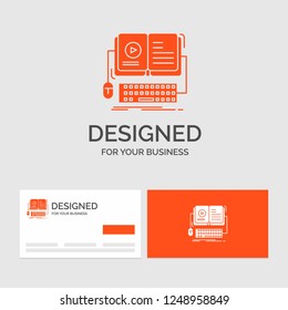 Business logo template for book, ebook, interactive, mobile, video. Orange Visiting Cards with Brand logo template.
