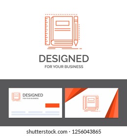 Business logo template for Book, notebook, notepad, pocket, sketching. Orange Visiting Cards with Brand logo template