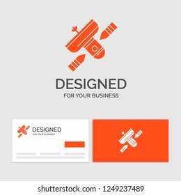 Business logo template for Broadcast, broadcasting, radio, satellite, transmitter. Orange Visiting Cards with Brand logo template.