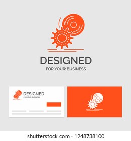 Business logo template for cd, disc, install, software, dvd. Orange Visiting Cards with Brand logo template.