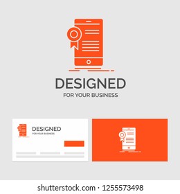 Business logo template for certificate, certification, App, application, approval. Orange Visiting Cards with Brand logo template.