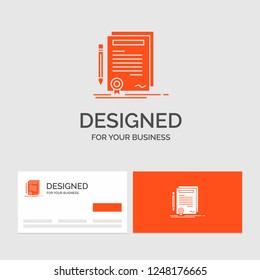 Business logo template for Business, certificate, contract, degree, document. Orange Visiting Cards with Brand logo template.