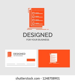 Business logo template for Check, checklist, list, task, to do. Orange Visiting Cards with Brand logo template.