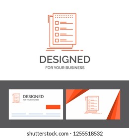 Business logo template for Check, checklist, list, task, to do. Orange Visiting Cards with Brand logo template