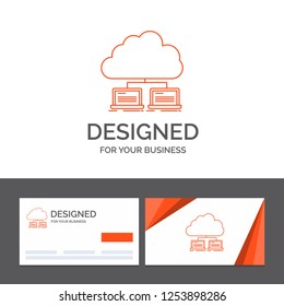 Business logo template for cloud, network, server, internet, data. Orange Visiting Cards with Brand logo template