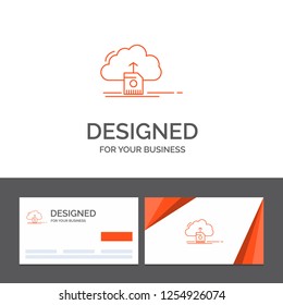 Business logo template for cloud, upload, save, data, computing. Orange Visiting Cards with Brand logo template