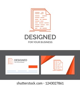 Business logo template for Code, coding, doc, programming, script. Orange Visiting Cards with Brand logo template