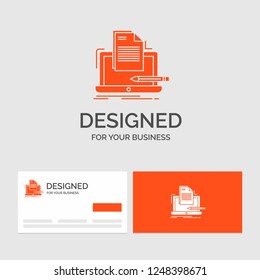 Business logo template for Coder, coding, computer, list, paper. Orange Visiting Cards with Brand logo template.