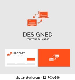 Business logo template for Computer, connection, link, network, sync. Orange Visiting Cards with Brand logo template.