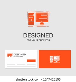 Business logo template for Computer, desktop, hardware, workstation, System. Orange Visiting Cards with Brand logo template.