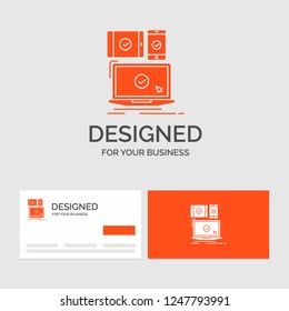 Business logo template for computer, devices, mobile, responsive, technology. Orange Visiting Cards with Brand logo template.