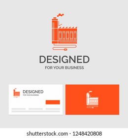 Business logo template for Consumption, resource, energy, factory, manufacturing. Orange Visiting Cards with Brand logo template.