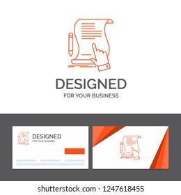 Business logo template for contract, document, paper, sign, agreement, application. Orange Visiting Cards with Brand logo template
