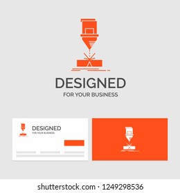 Business logo template for Cutting, engineering, fabrication, laser, steel. Orange Visiting Cards with Brand logo template.