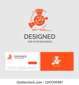 Business logo template for Data, diagram, performance, point, reference. Orange Visiting Cards with Brand logo template.