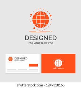 Business logo template for Data, global, internet, network, web. Orange Visiting Cards with Brand logo template.