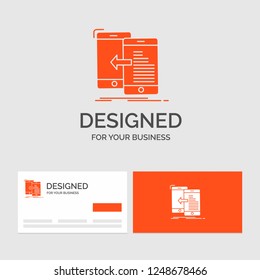 Business logo template for data, transfer, mobile, management, Move. Orange Visiting Cards with Brand logo template.