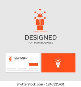 Business logo template for development, human, network, personality, self. Orange Visiting Cards with Brand logo template.