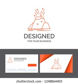 Business logo template for disaster, eruption, volcano, alert, safety. Orange Visiting Cards with Brand logo template