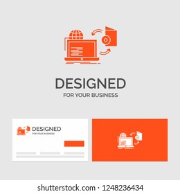 Business logo template for Disc, online, game, publish, publishing. Orange Visiting Cards with Brand logo template.