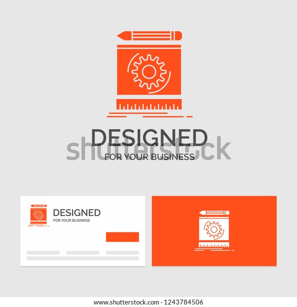 Business logo template for Draft, engineering,\
process, prototype, prototyping. Orange Visiting Cards with Brand\
logo template.