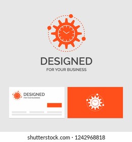 Business logo template for Efficiency, management, processing, productivity, project. Orange Visiting Cards with Brand logo template.