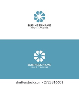 Una Plantilla de logotipo de negocios con un diseño de flores de color verde azulado con un fondo blanco y texto en blanco y negro, que incluye espacio para el nombre y el lema del negocio.