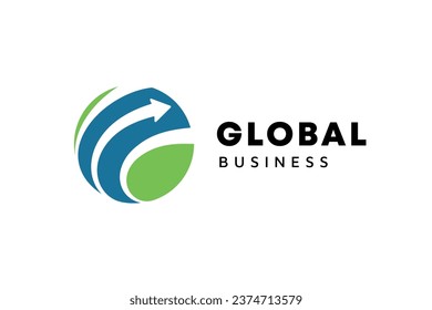 Plantilla de logotipo comercial. El logotipo de Globe and arrow es adecuado para empresas mundiales, tecnologías mundiales, medios de comunicación, empresas financieras y agencias de publicidad