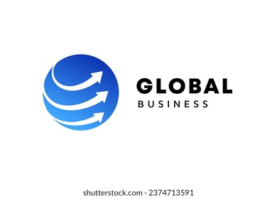 Business logo template. Globe and arrow logo is suitable for global company, world technologies, media, finance company and publicity agencies