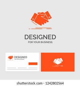 Business logo template for handshake, hand shake, shaking hand, Agreement, business. Orange Visiting Cards with Brand logo template.