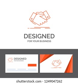 Business logo template for handshake, hand shake, shaking hand, Agreement, business. Orange Visiting Cards with Brand logo template