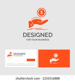 Business logo template for help, cash out, debt, finance, loan. Orange Visiting Cards with Brand logo template.