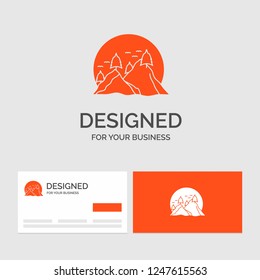 Business logo template for hill, landscape, nature, mountain, sun. Orange Visiting Cards with Brand logo template.