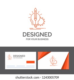 Business logo template for Idea, insight, key, lamp, lightbulb. Orange Visiting Cards with Brand logo template