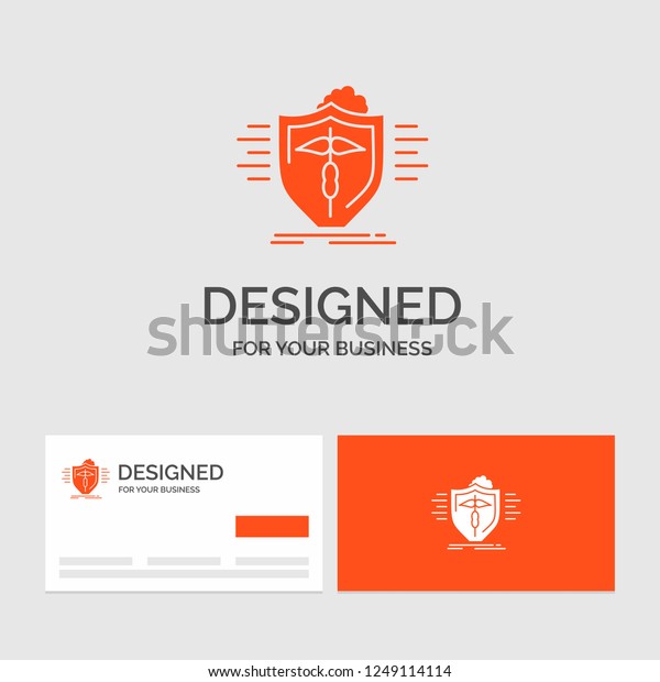 Business\
logo template for insurance, health, medical, protection, safe.\
Orange Visiting Cards with Brand logo\
template.