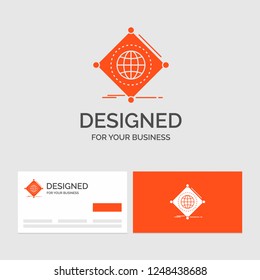 Business logo template for IOT, internet, things, of, global. Orange Visiting Cards with Brand logo template.