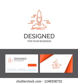 Business logo template for launch, Publish, App, shuttle, space. Orange Visiting Cards with Brand logo template