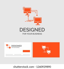 Business logo template for local, lan, connection, sync, computer. Orange Visiting Cards with Brand logo template.