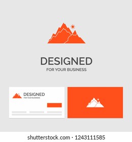Business logo template for mountain, landscape, hill, nature, tree. Orange Visiting Cards with Brand logo template.