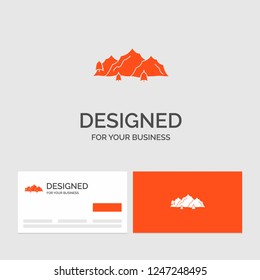 Business logo template for mountain, landscape, hill, nature, tree. Orange Visiting Cards with Brand logo template.