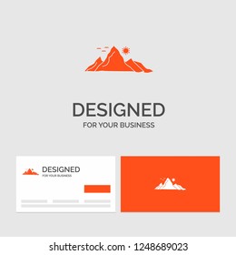 Business logo template for mountain, landscape, hill, nature, sun. Orange Visiting Cards with Brand logo template.